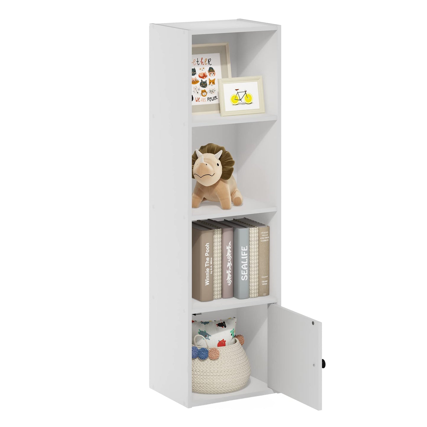 5-Cube Bookshelf, Reversible Bookcase – White Finish Dimensions: 9.4" D x 19.5" W x 31.5" H
