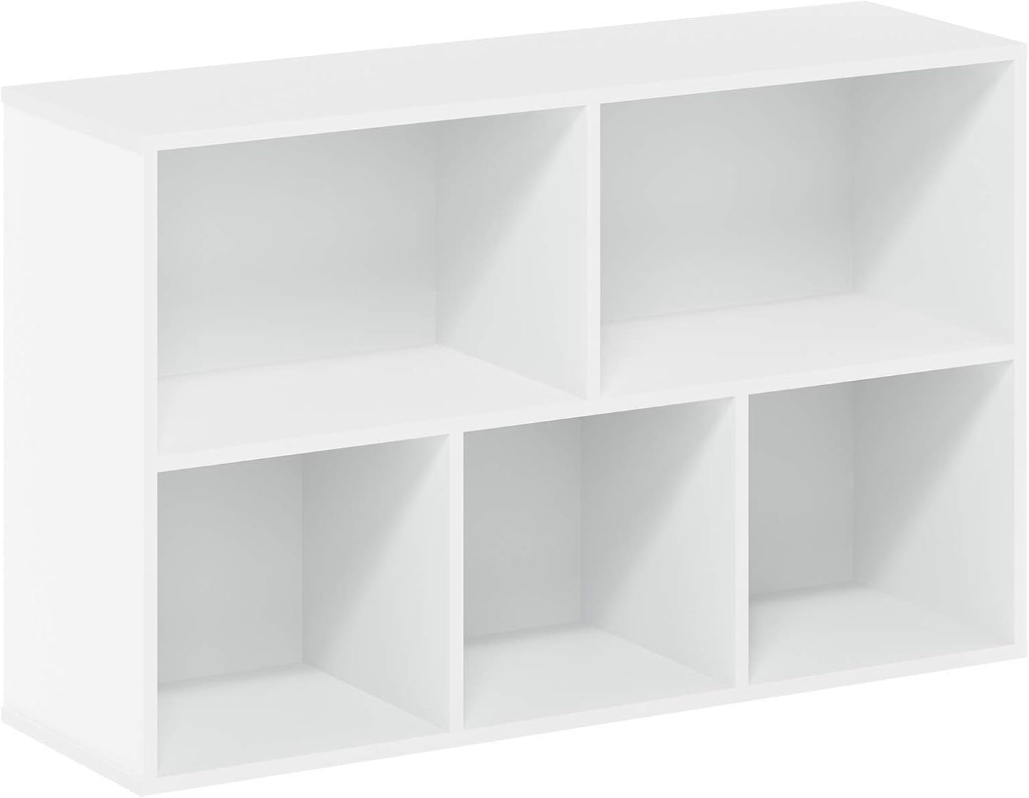 5-Cube Bookshelf, Reversible Bookcase – White Finish Dimensions: 9.4" D x 19.5" W x 31.5" H