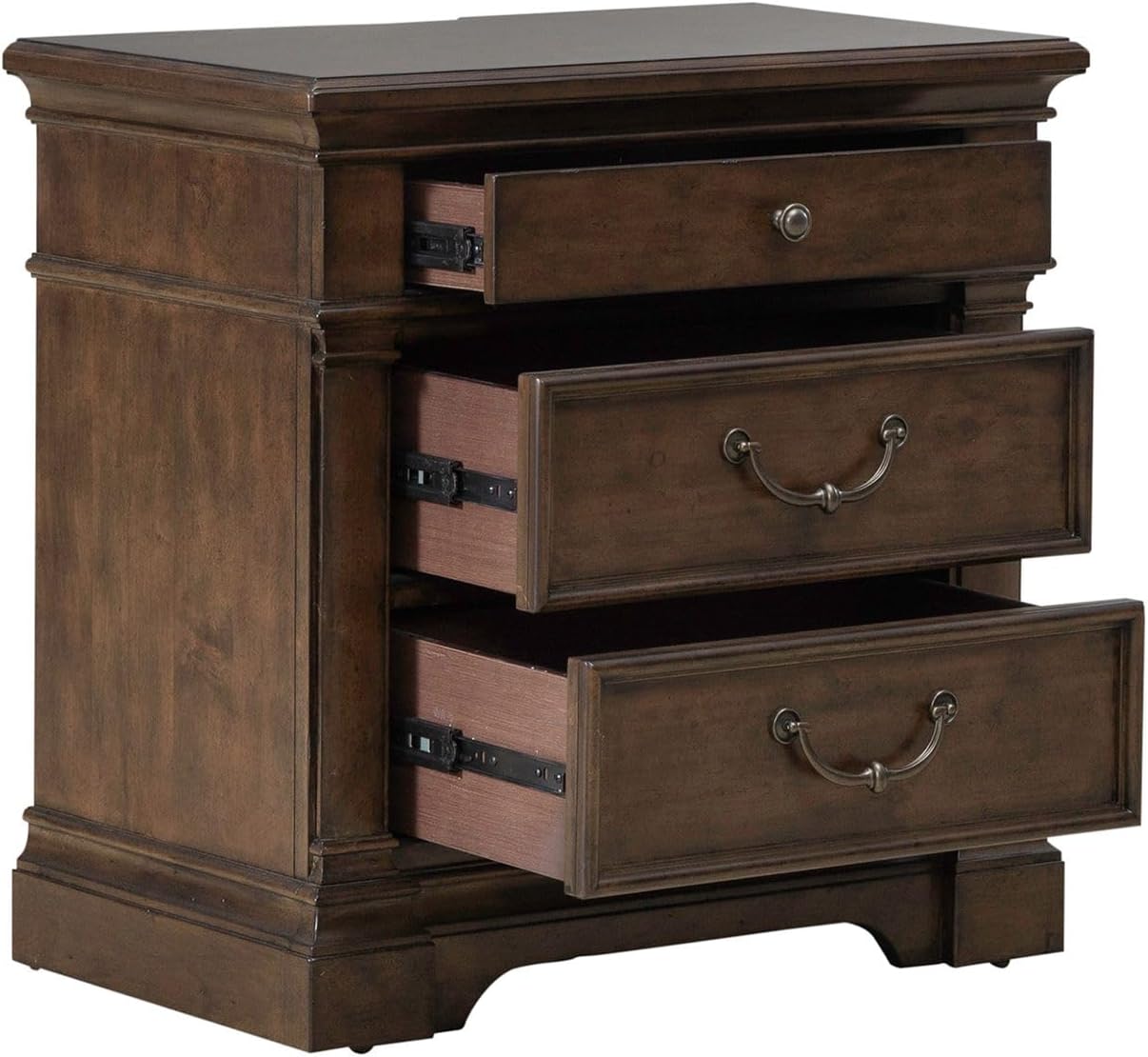 3-Drawer Nightstand with Built-in Charging Station – Cedar & Felt Lined, Satin Cherry Finish