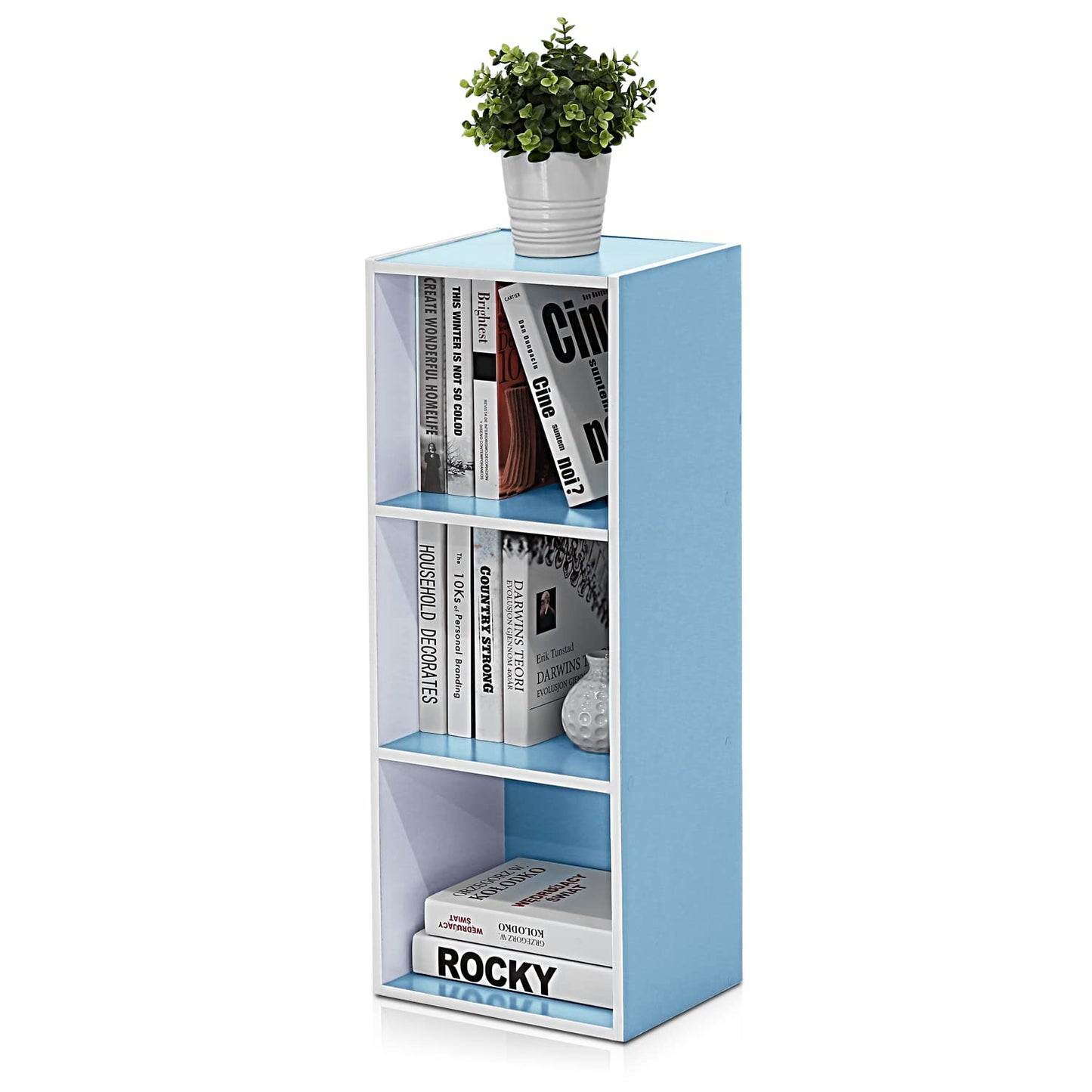 5-Cube Bookshelf, Reversible Bookcase – White Finish Dimensions: 9.4" D x 19.5" W x 31.5" H