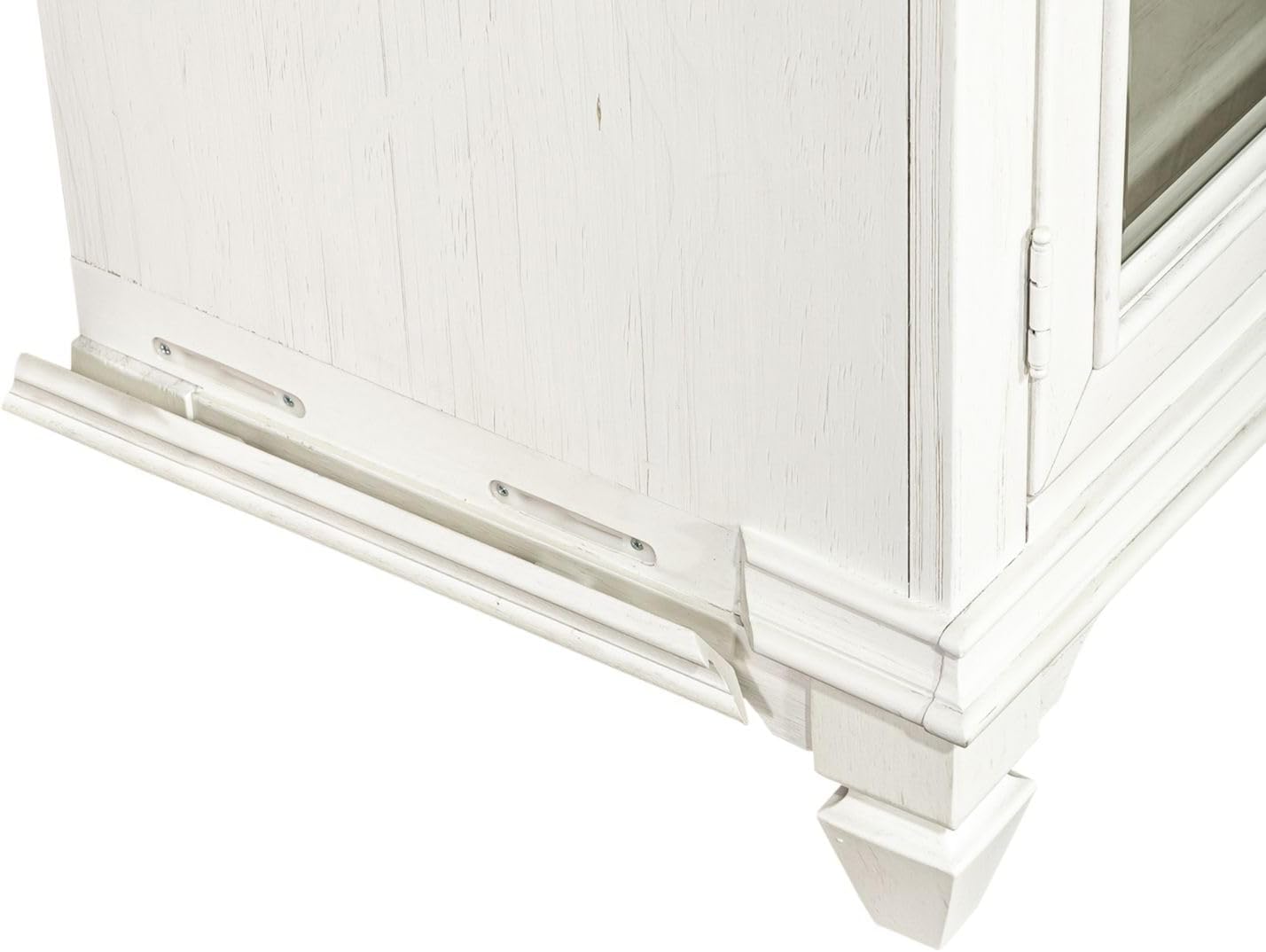 72-Inch Rustic White TV Stand with Charcoal Tops – Entertainment Center with Beveled Glass Doors, Adjustable Shelving & Wire Management