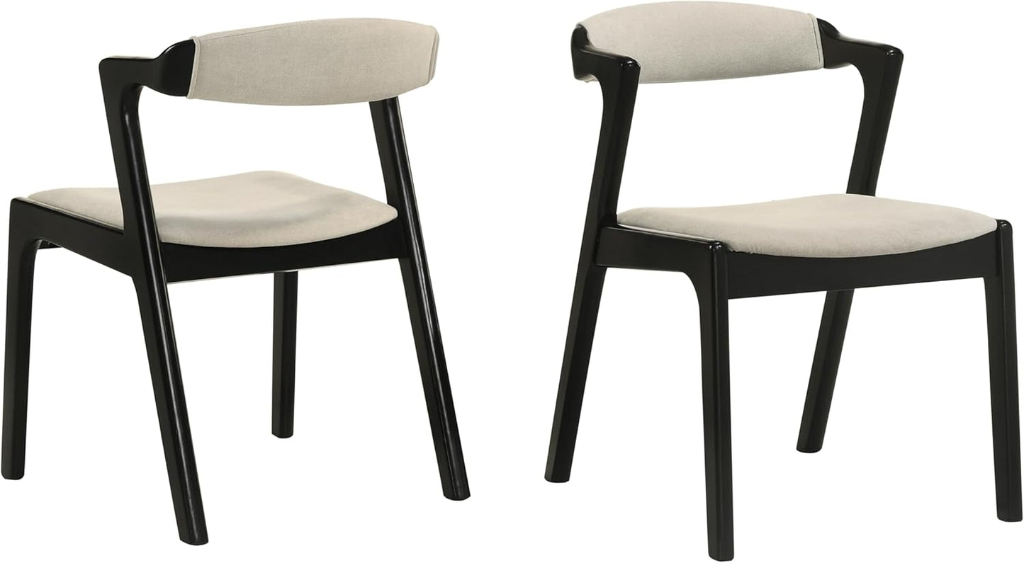 Set of 2 Upholstered Dining Chairs with Black Finish – Mid-Century Modern Wooden Frame, Comfortable Seat and Backrest