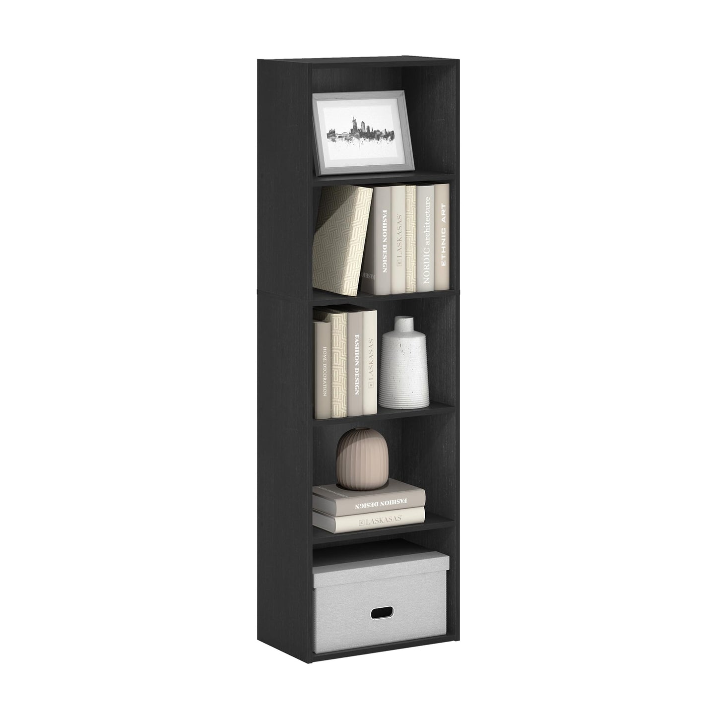 5-Cube Bookshelf, Reversible Bookcase – White Finish Dimensions: 9.4" D x 19.5" W x 31.5" H