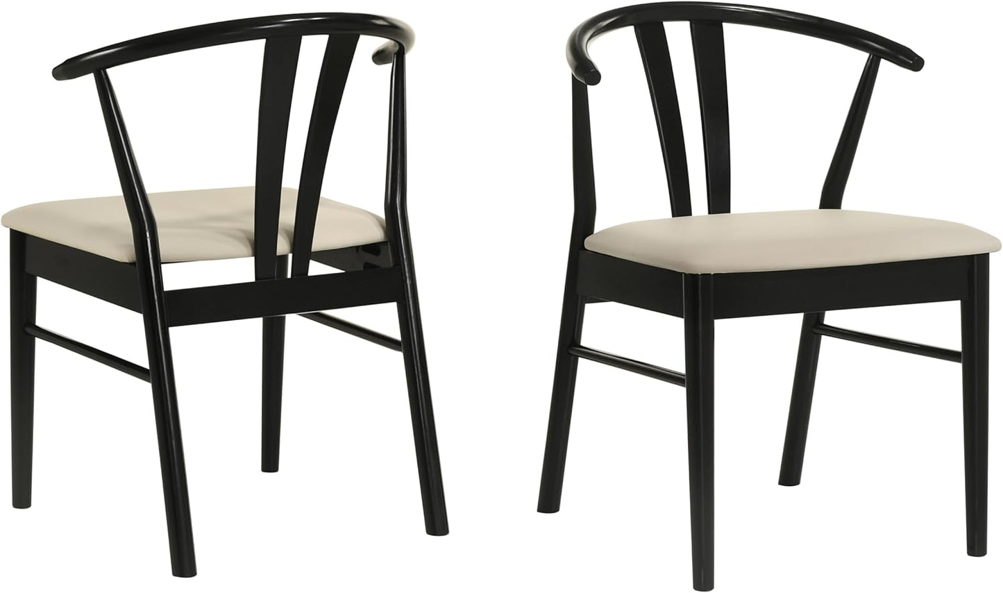 Set of 2 Black Wishbone-Style Upholstered Dining Chairs – Mid-Century Modern Wooden Frame