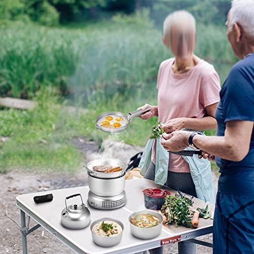10 PCS Stove Kit Portable Dish Plates Pots Water Kettle Hand Vice Outdoor Camping Cooking Set