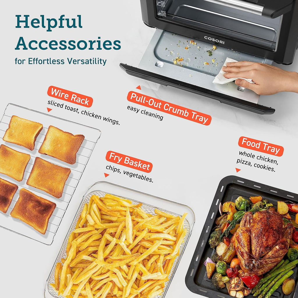 12-in-1 Air Fryer Toaster Oven Combo, Airfryer Convection Oven Countertop, Bake, Broil, Roast, Dehydrate, 134 Recipes & 4 Accessories, 32QT, Silver, Stainless Steel