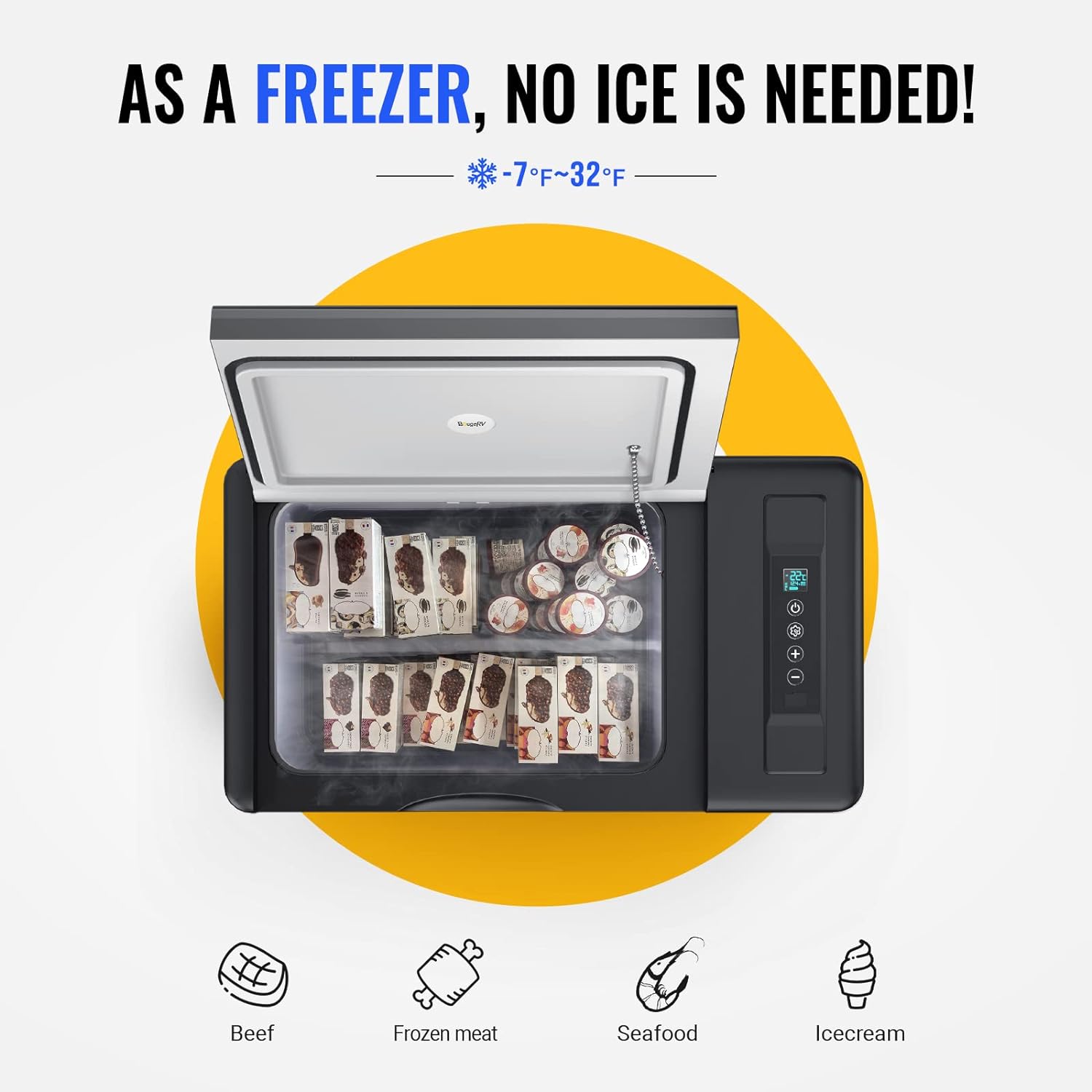 12 Volt Refrigerator 12V Car Fridge 30 Quart Portable Freezer Compressor Cooler -7℉~50℉ Compressor Freezer, 12/24V DC 110~240 Volt AC, for Truck RV SU