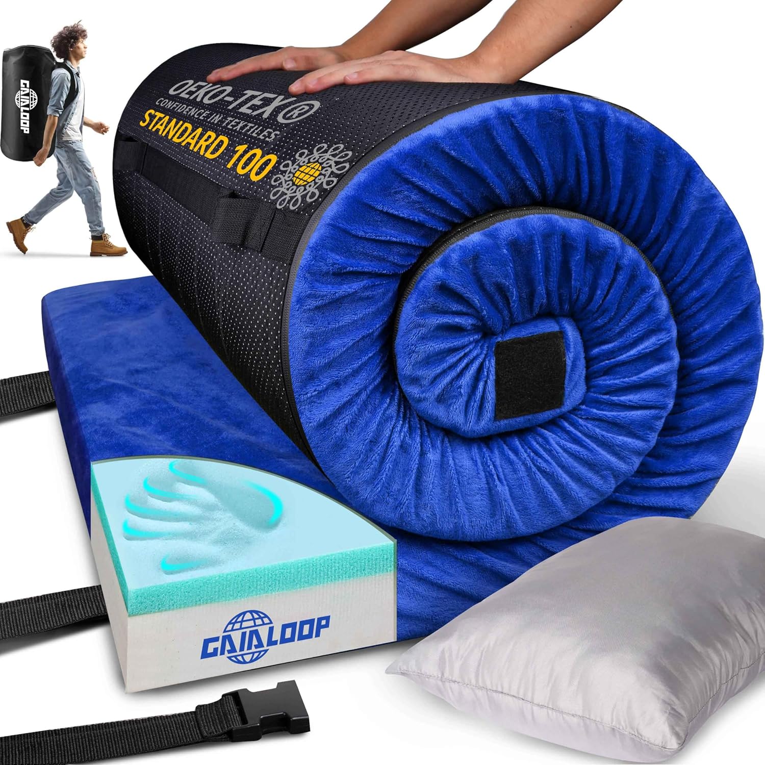 3 INCH Thick Memory Foam Camping Pad Futon Mattress Full, Portable Floor Sleeping Mat Sleepover Guest Bed Roll Up Mattress for Indoor Outdoor Travel