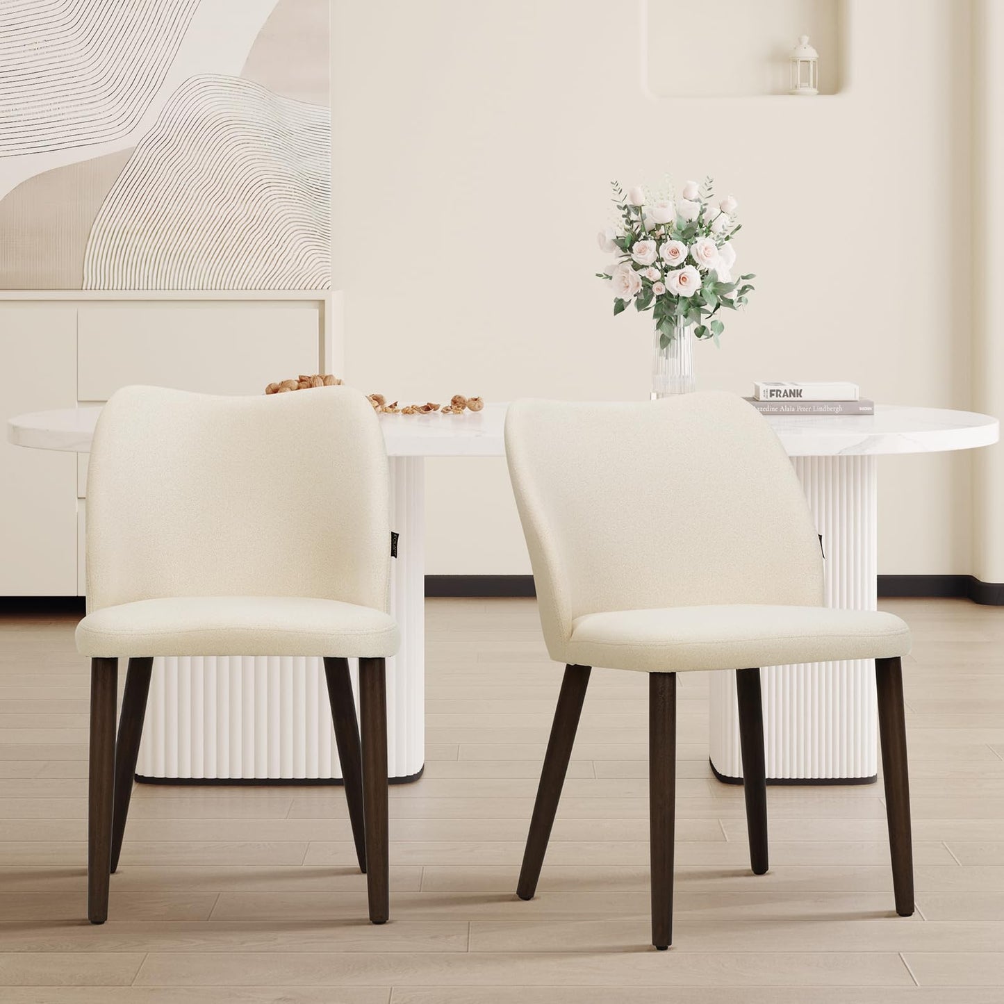 Set of 4 Modern Upholstered Wooden Dining Chairs – Fabric Farmhouse Kitchen & Dining Chairs, Camel