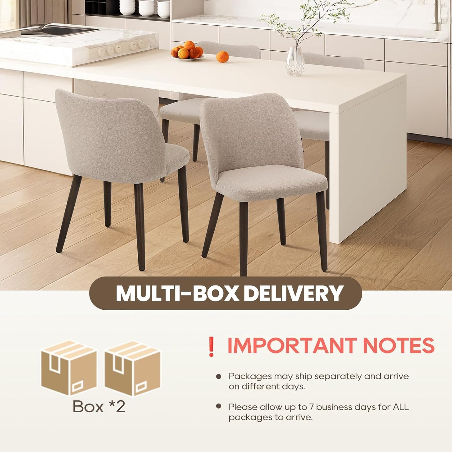 Set of 4 Modern Upholstered Wooden Dining Chairs – Fabric Farmhouse Kitchen & Dining Chairs, Camel