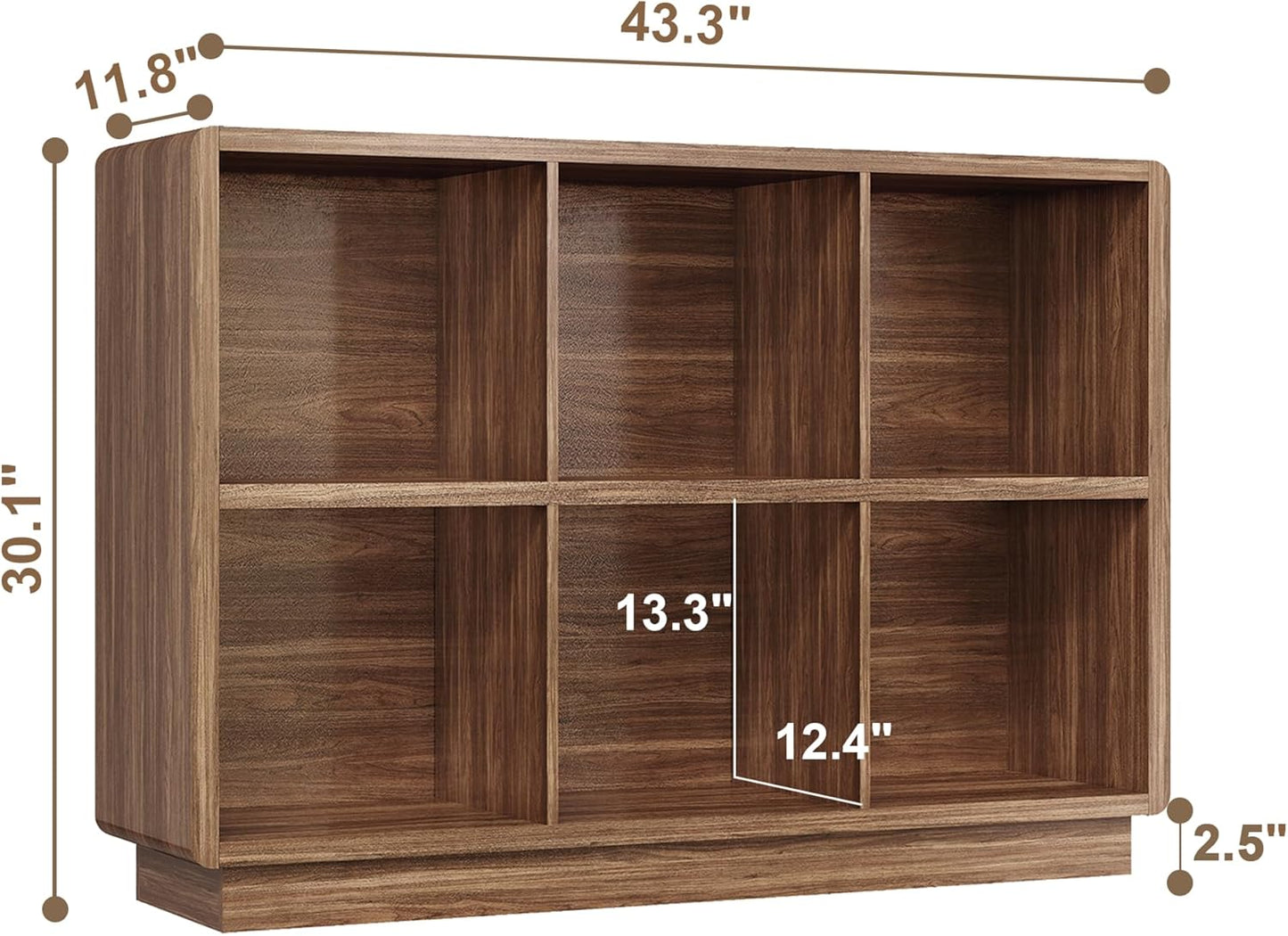 6-Cube Wooden Storage Organizer – Brown Walnut Bookcase for Bedroom, Living Room, or Office
