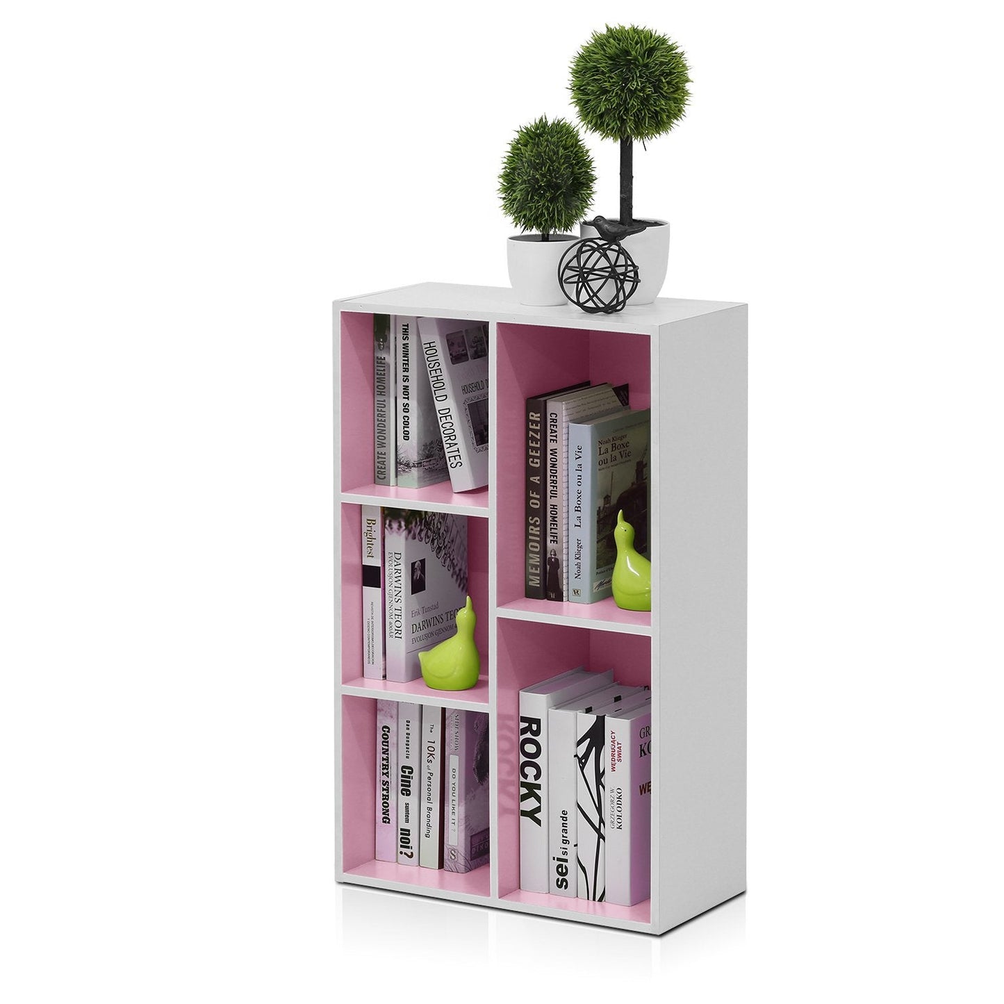 5-Cube Bookshelf, Reversible Bookcase – White Finish Dimensions: 9.4" D x 19.5" W x 31.5" H