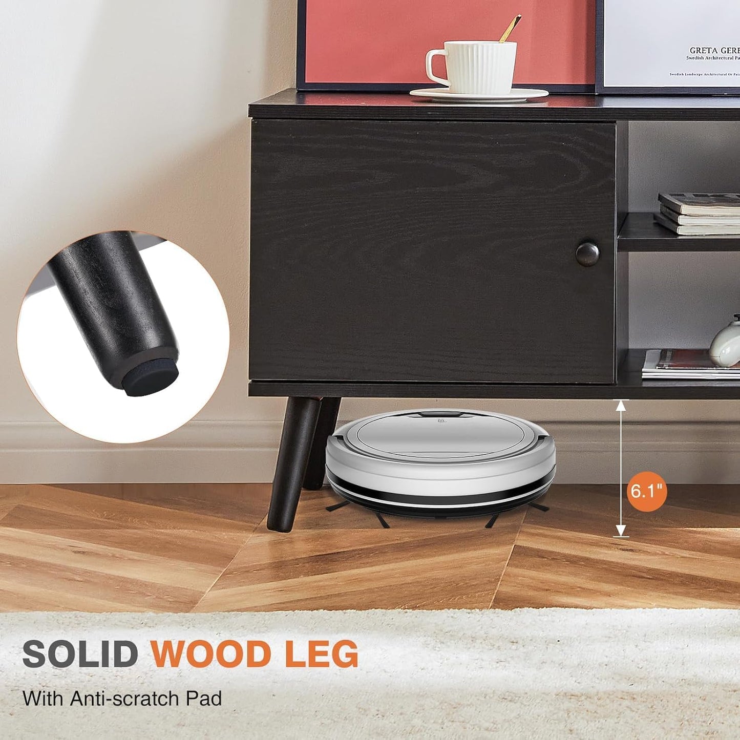 Modern Mid-Century TV Stand for 55–60 Inch TVs – Entertainment Center with Storage Cabinets and Adjustable Shelves, Pure Black