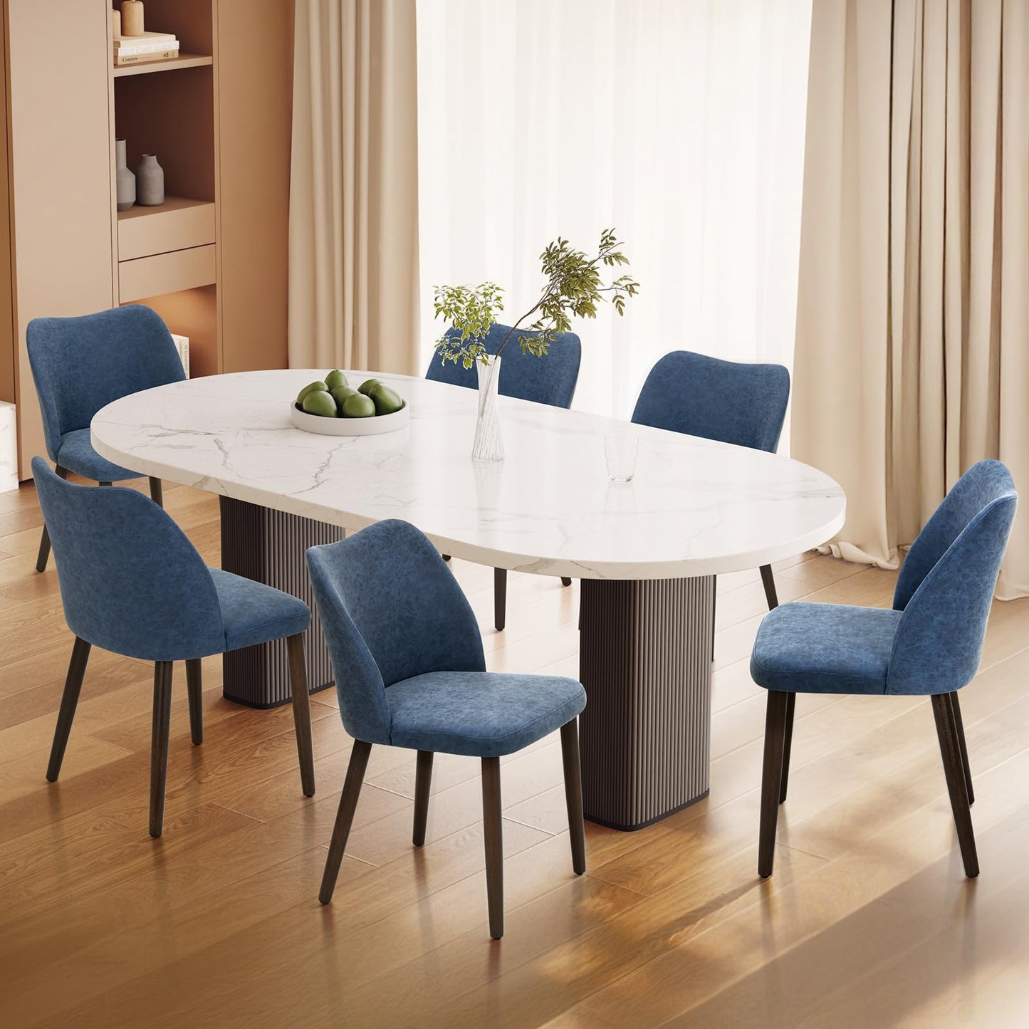 Set of 4 Modern Upholstered Wooden Dining Chairs – Fabric Farmhouse Kitchen & Dining Chairs, Camel