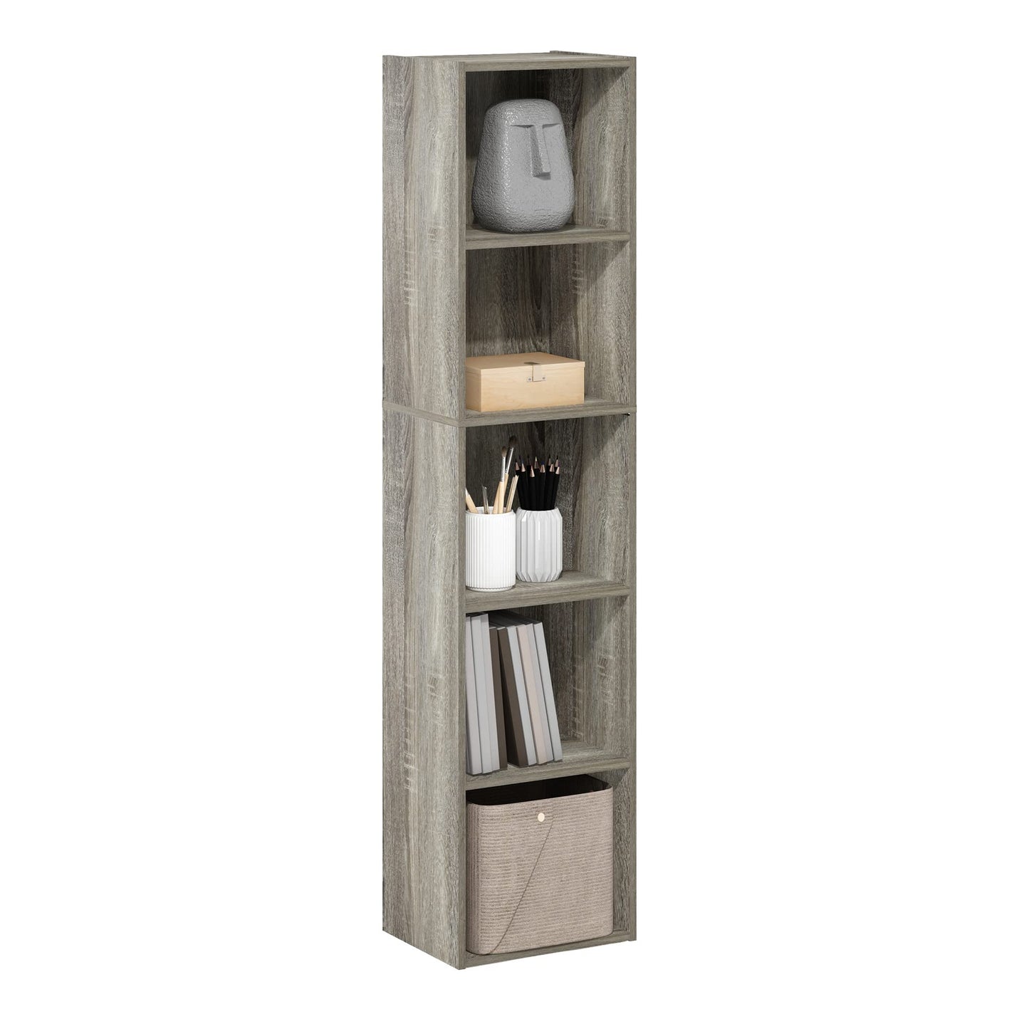 5-Cube Bookshelf, Reversible Bookcase – White Finish Dimensions: 9.4" D x 19.5" W x 31.5" H