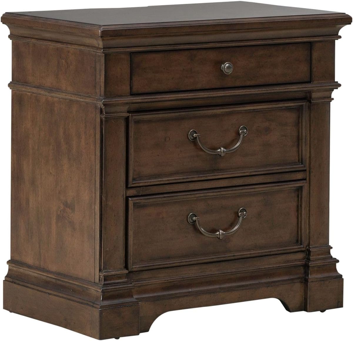 3-Drawer Nightstand with Built-in Charging Station – Cedar & Felt Lined, Satin Cherry Finish