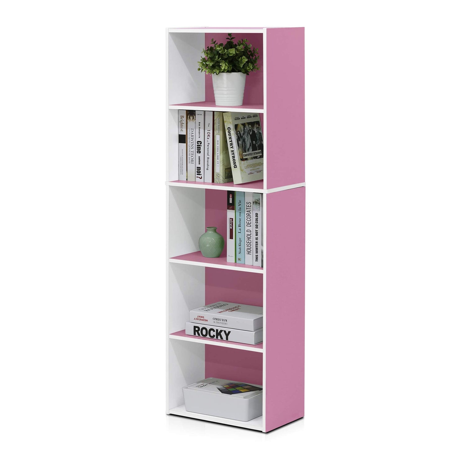 5-Cube Bookshelf, Reversible Bookcase – White Finish Dimensions: 9.4" D x 19.5" W x 31.5" H