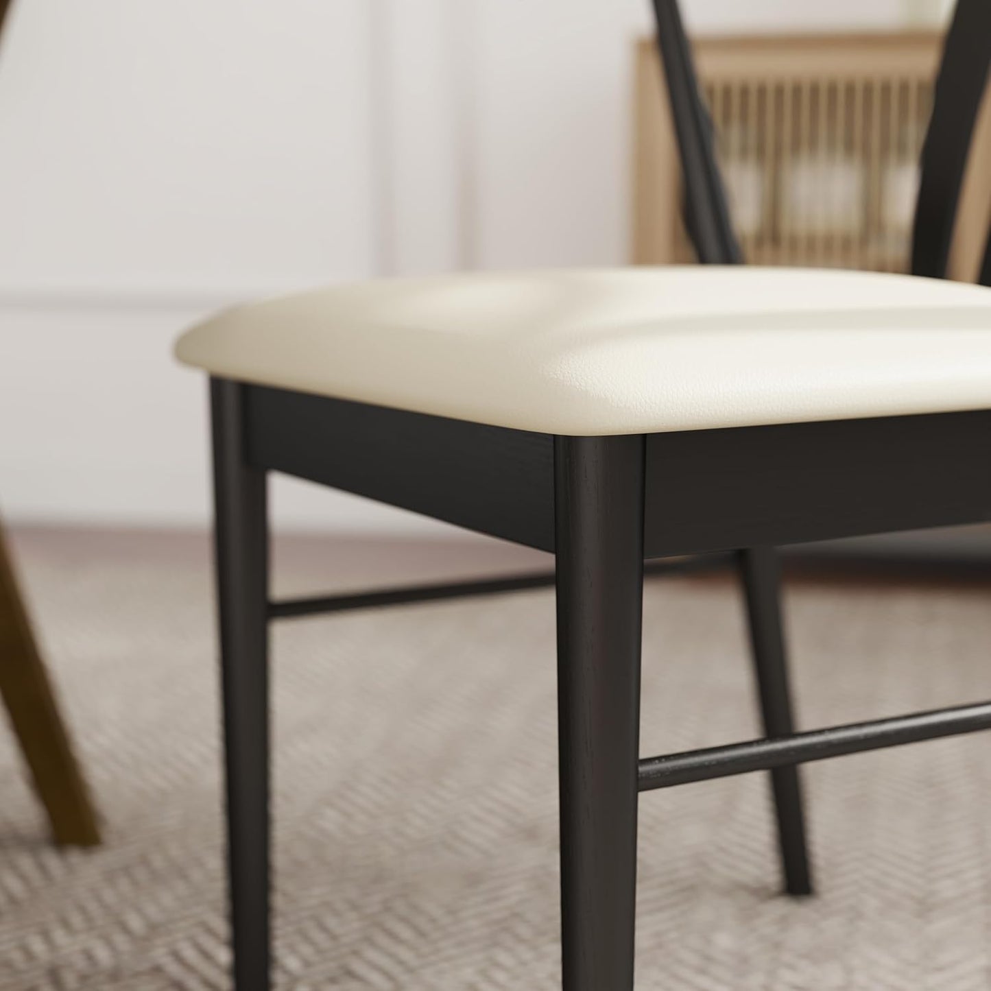 Set of 2 Black Wishbone-Style Upholstered Dining Chairs – Mid-Century Modern Wooden Frame