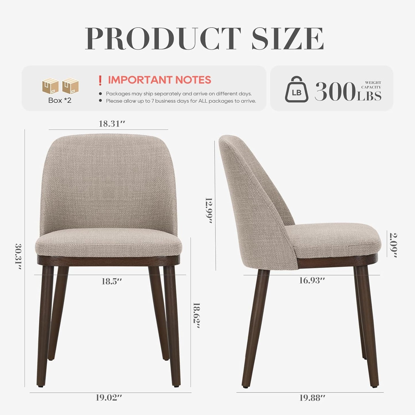 Set of 4 Modern Upholstered Dining Chairs with Wood Legs – Comfortable Kitchen & Dining Room Seating, Camel Fabric