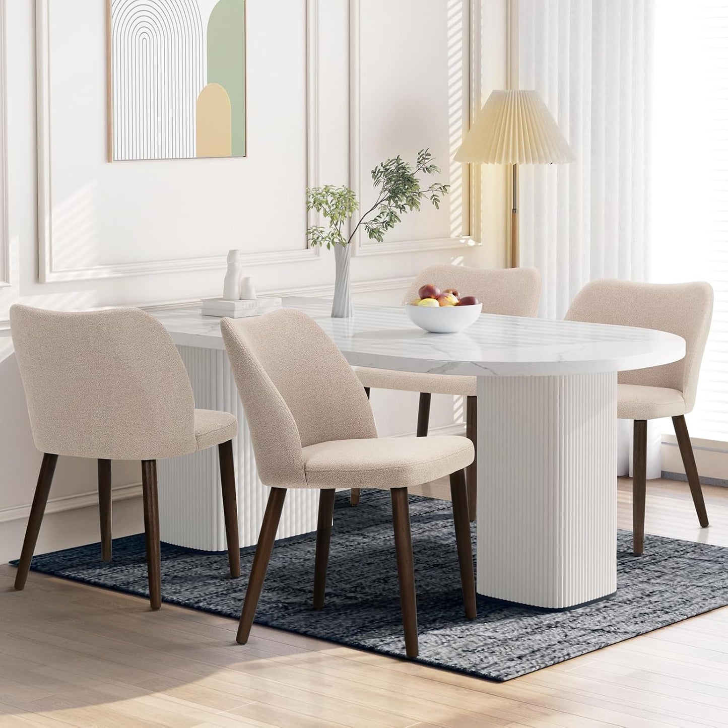 Set of 4 Modern Upholstered Wooden Dining Chairs – Fabric Farmhouse Kitchen & Dining Chairs, Camel