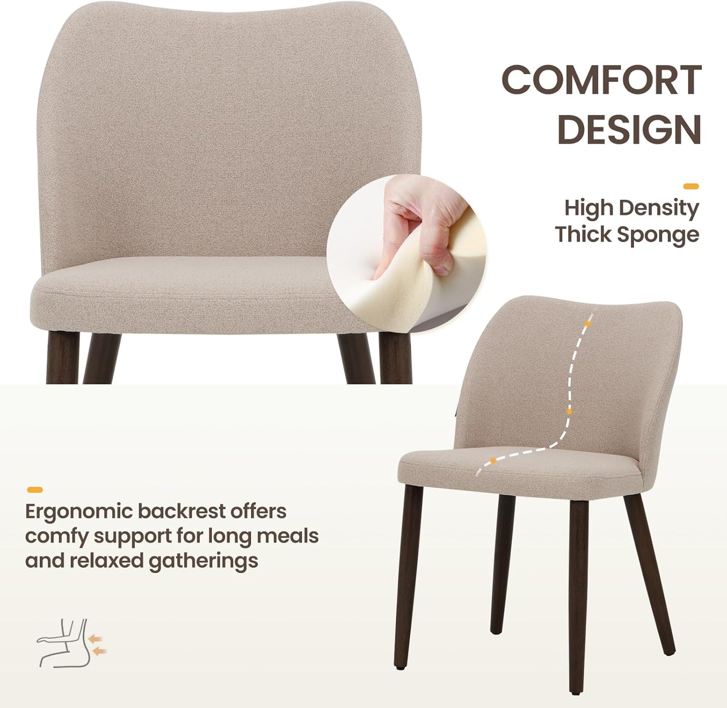 Set of 4 Modern Upholstered Wooden Dining Chairs – Fabric Farmhouse Kitchen & Dining Chairs, Camel