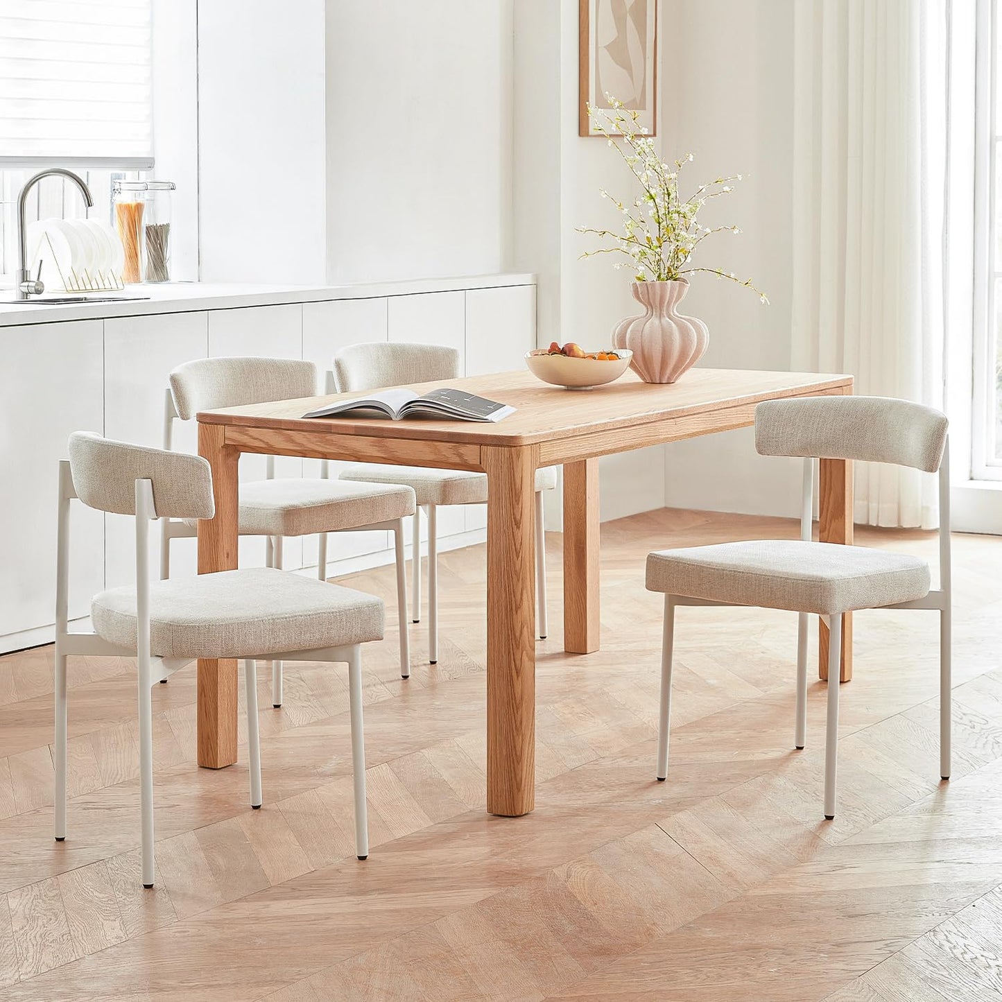 Set of 4 Brown Faux Leather Dining Chairs – Armless Upholstered Kitchen & Dining Chairs with Curved Backrest