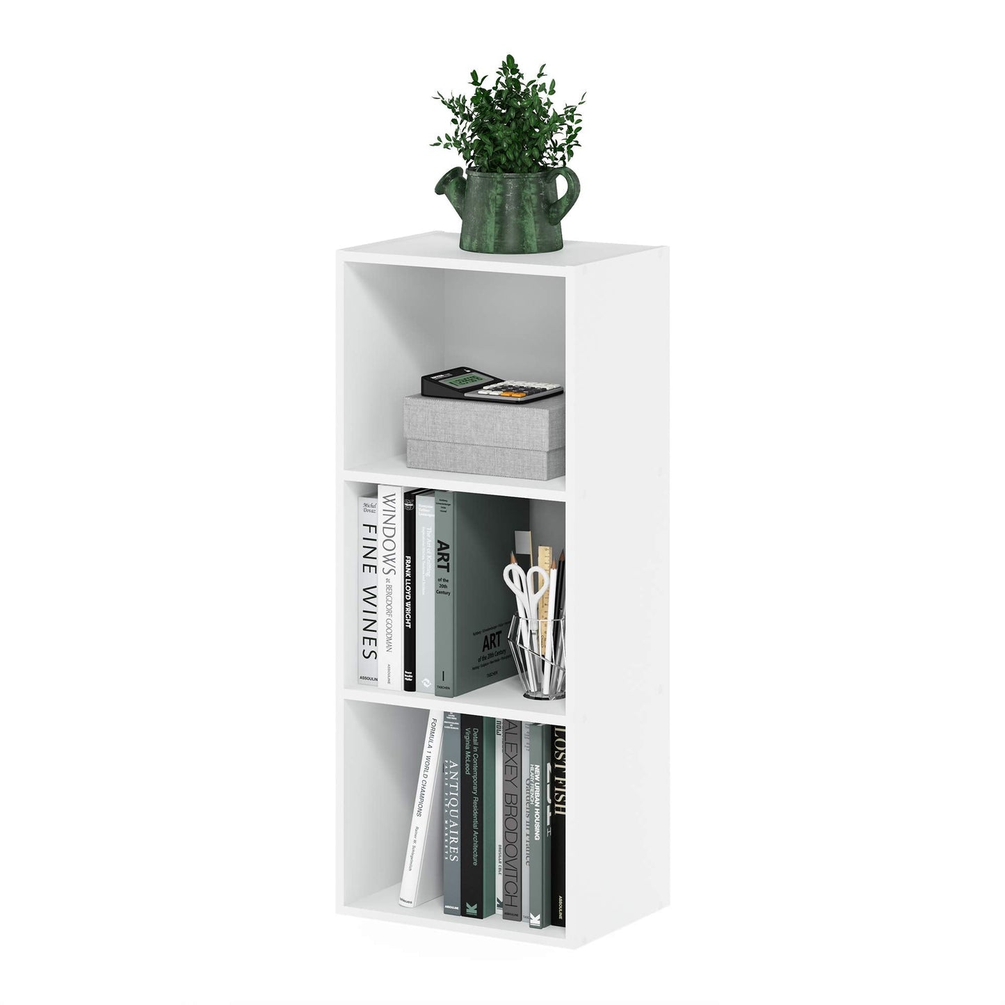 5-Cube Bookshelf, Reversible Bookcase – White Finish Dimensions: 9.4" D x 19.5" W x 31.5" H