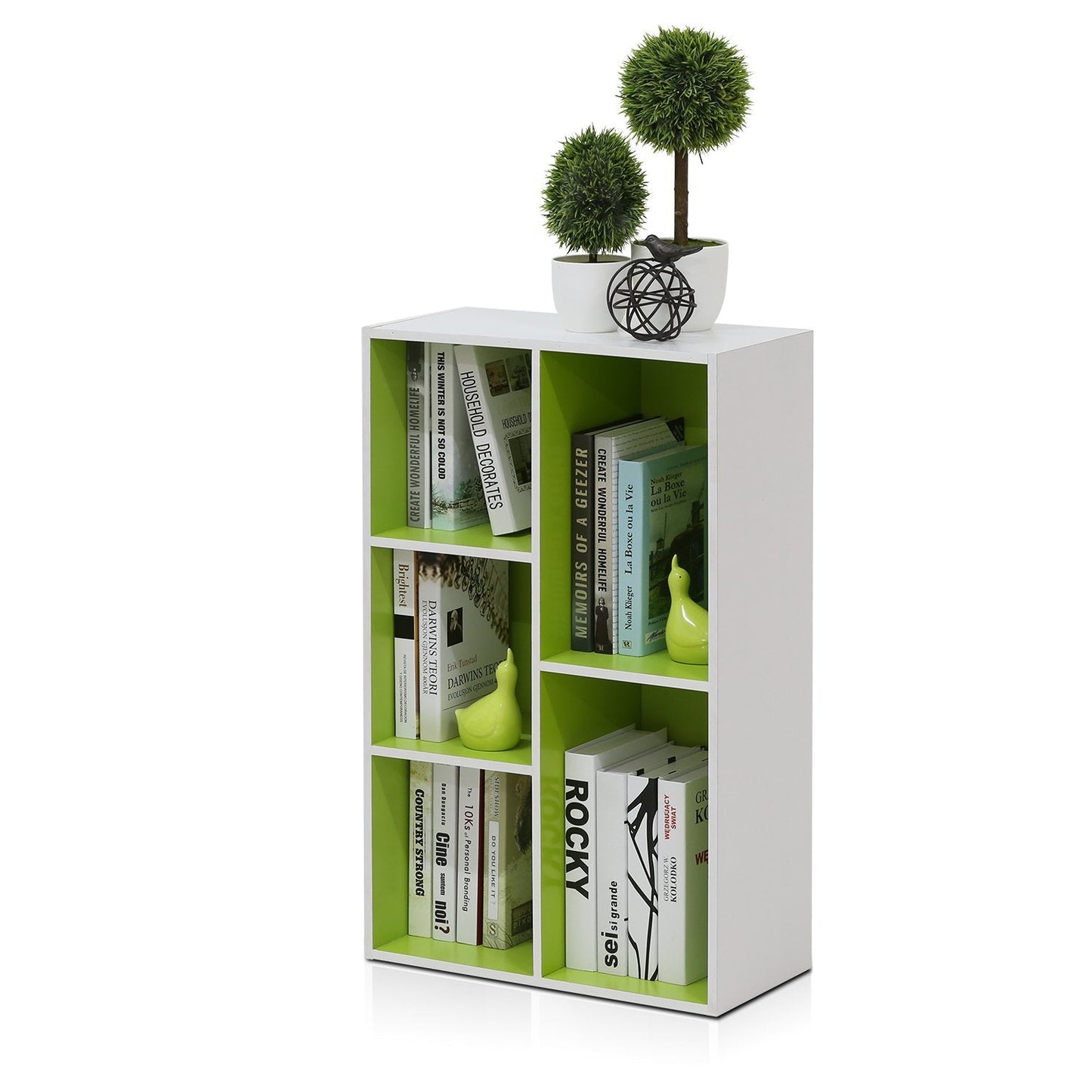 5-Cube Bookshelf, Reversible Bookcase – White Finish Dimensions: 9.4" D x 19.5" W x 31.5" H