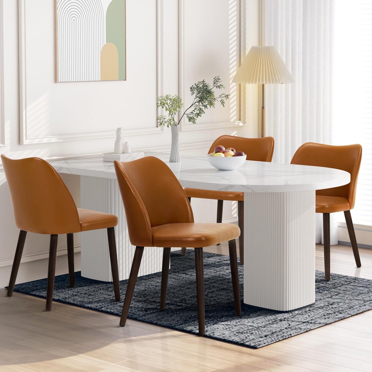 Set of 4 Modern Upholstered Wooden Dining Chairs – Fabric Farmhouse Kitchen & Dining Chairs, Camel