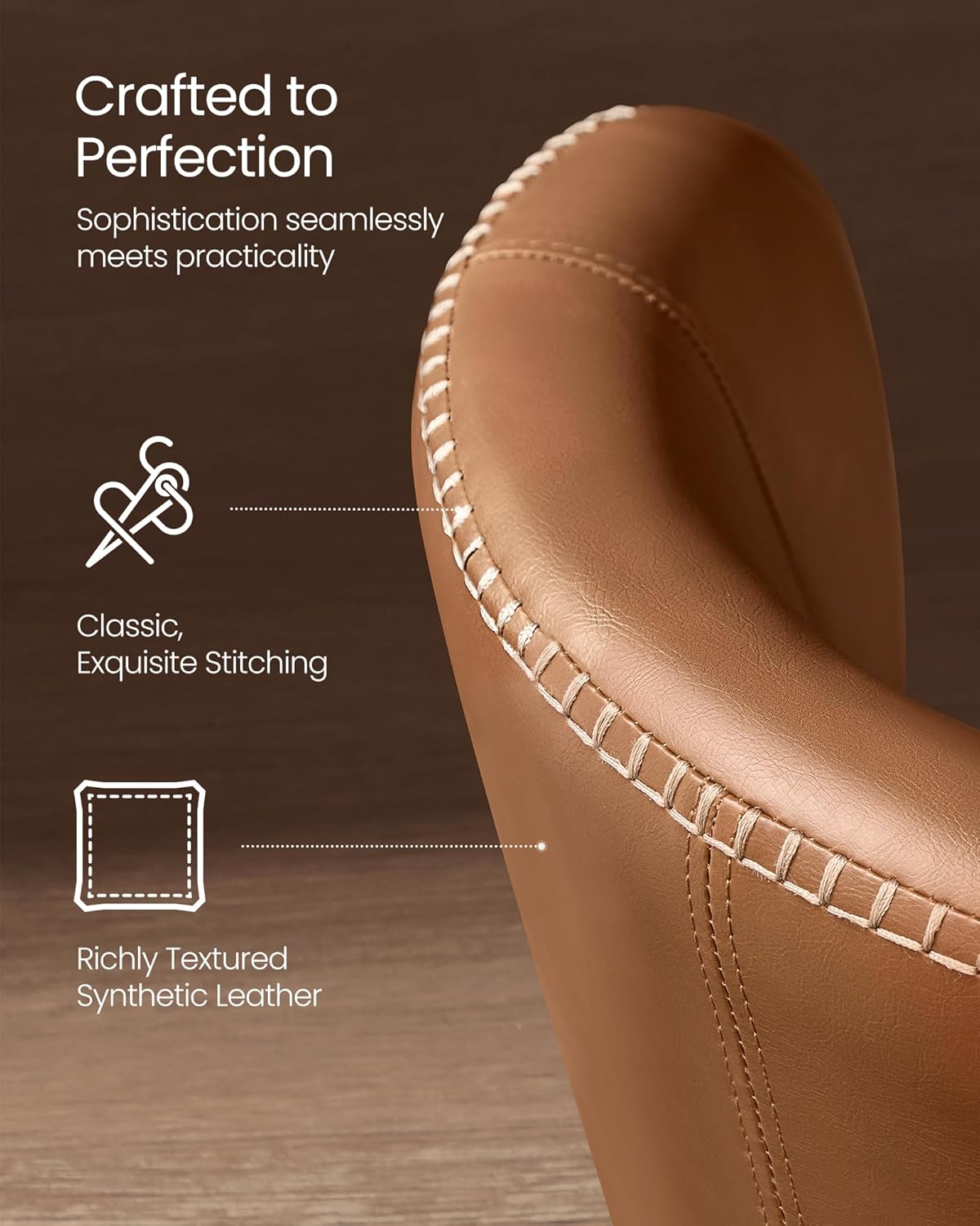 Set of 2 Mid-Century Modern Upholstered Dining Chairs – Caramel Brown Synthetic Leather Kitchen & Dining Chairs