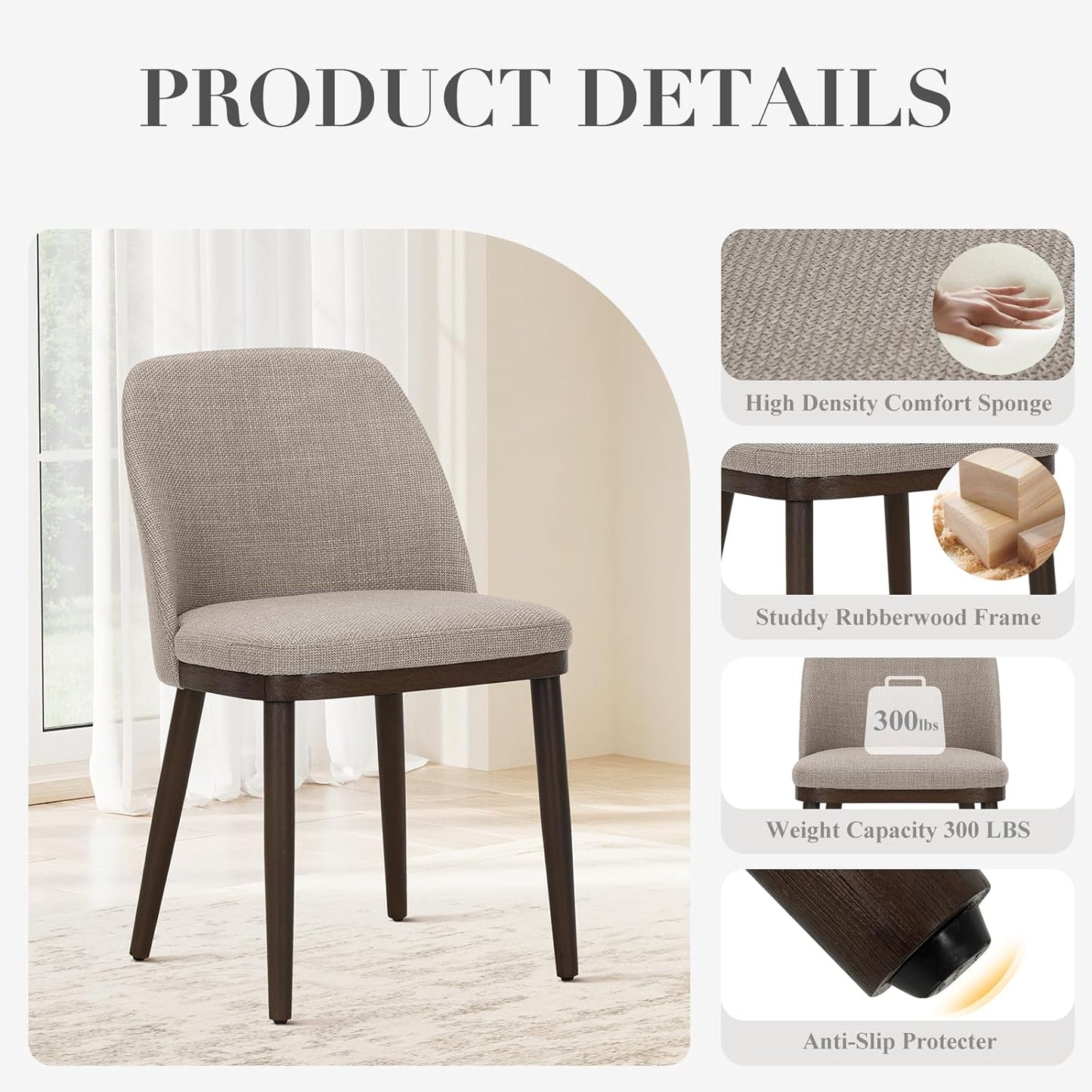 Set of 4 Modern Upholstered Dining Chairs with Wood Legs – Comfortable Kitchen & Dining Room Seating, Camel Fabric