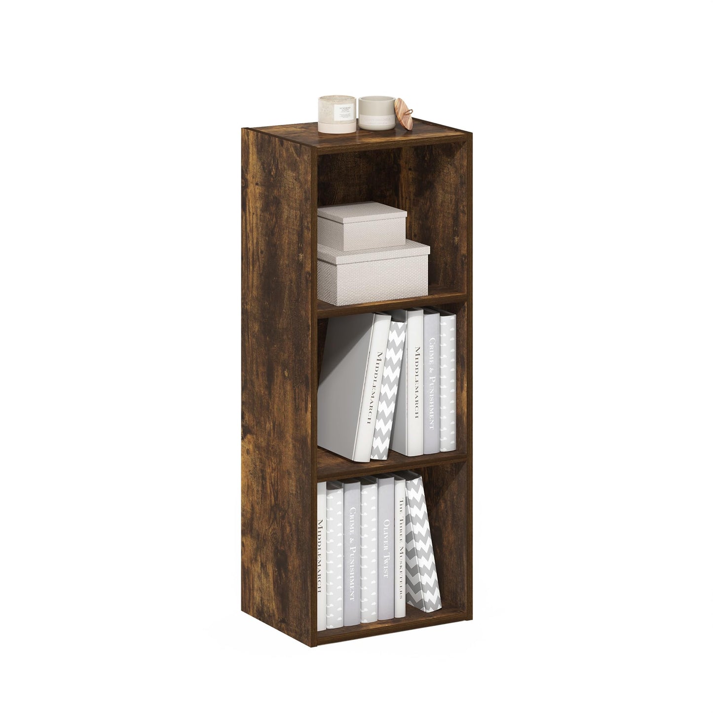 5-Cube Bookshelf, Reversible Bookcase – White Finish Dimensions: 9.4" D x 19.5" W x 31.5" H