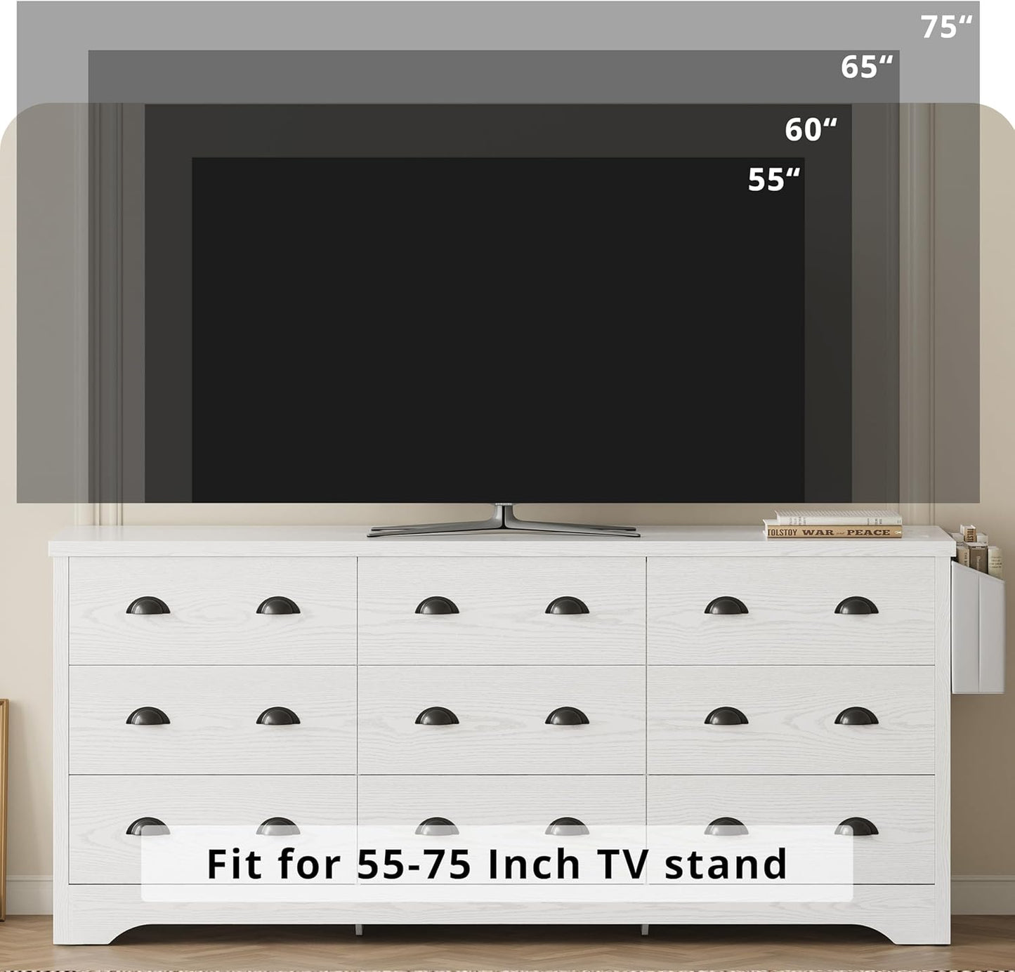63" 9-Drawer Dresser with Charging Station – Large Wood Storage Chest for Bedroom or Living Room, White