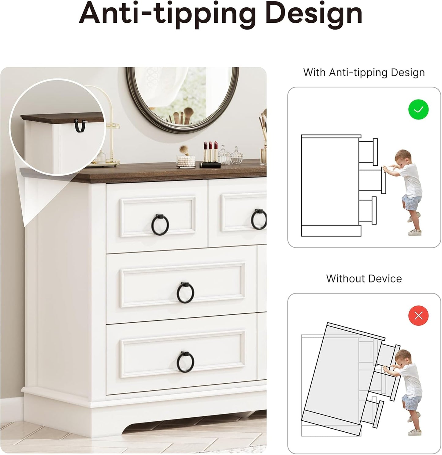 Farmhouse 7-Drawer Dresser – Rustic White Wood Chest for Bedroom, Hallway, or Entryway