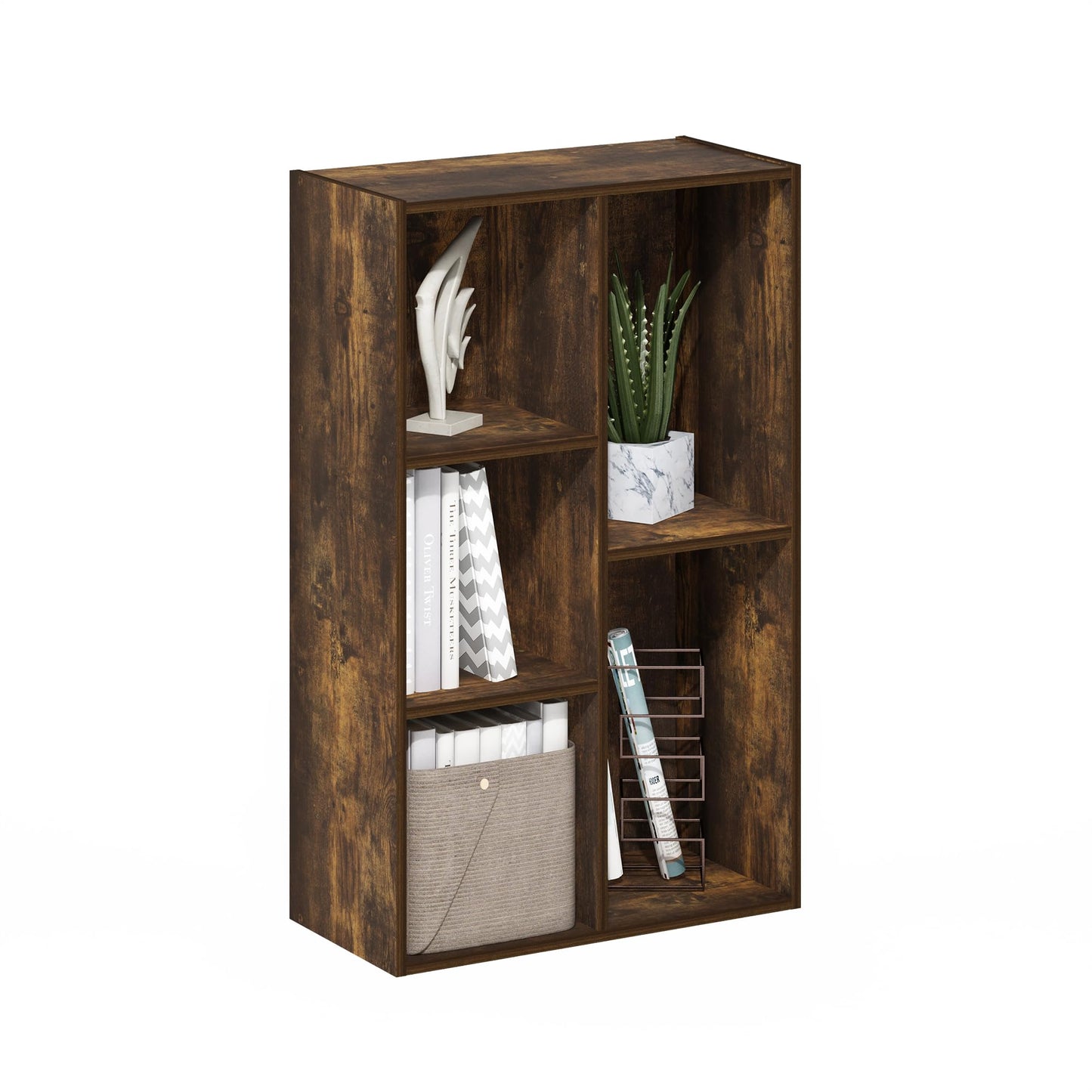 5-Cube Bookshelf, Reversible Bookcase – White Finish Dimensions: 9.4" D x 19.5" W x 31.5" H