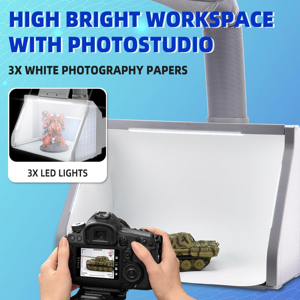 Dual Fans Airbrush Spray Booth Kit, Adjustable Airbrush Paint Booth with 3 Led Lights,White Photography Paper, 10x Coloring Clips, 30x Speed Shape Vinyl Car for Hobby, Model Car, Craft Painting