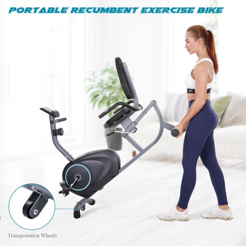 2025 MARNUR Recumbent Exercise Bike with 8 Levels Adjustable Resistance, LCD Monitor, Pad Holder, Wheels