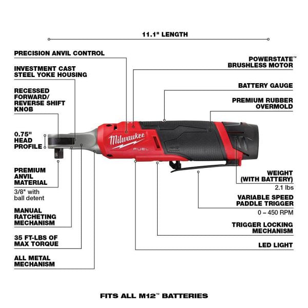 2567-22-48-22-9508 M12  12V Lithium-Ion High Speed 3/8 in. Cordless Ratchet Kit w/3/8 in. Ratchet and Socket Mechanics Set (32-Piece)