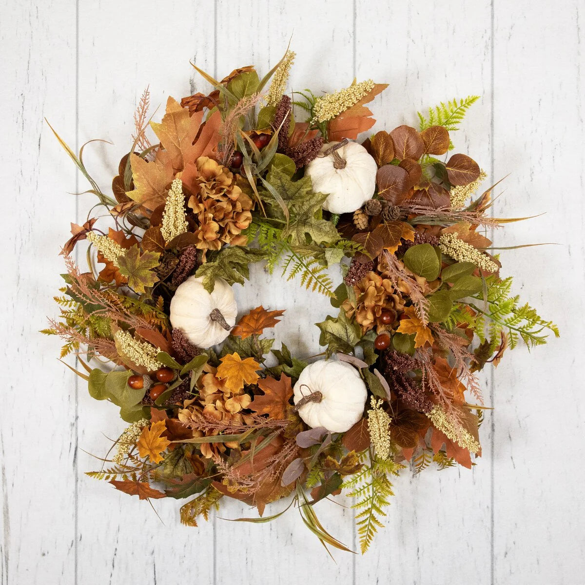 Pumpkins and Leaves Artificial Fall Harvest Wreath - 26" - Unlit