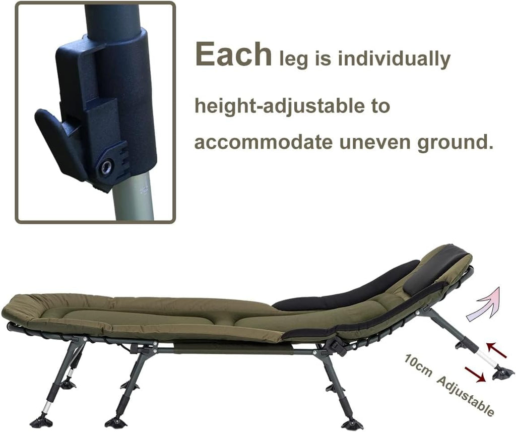 Camping Cots for Adults 330Lbs with Carry Bag, Heavy Duty Folding Bed with Soft Padded Cushion, Portable Military Cot for Hunting, 180° Adjustable Reclining Outdoor Lounger