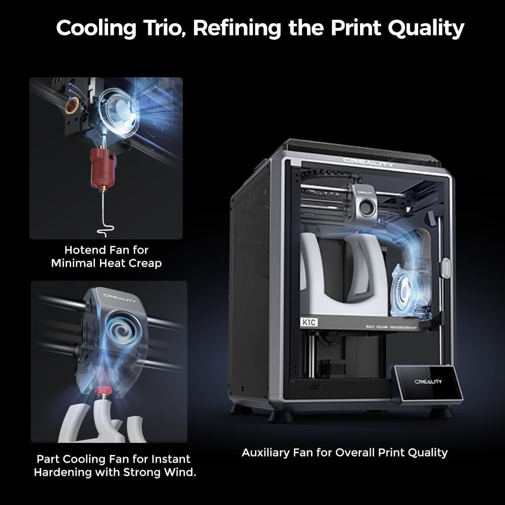 2024 New Version Creality K1C 3D Printer, 600mm/s Fast Printing Speed and Clog-free Direct Extruder, Support 300℃ Printing and Carbon Fiber Filament, Auto Leveling and AI Camera 8.66*8.66*9.84 inch