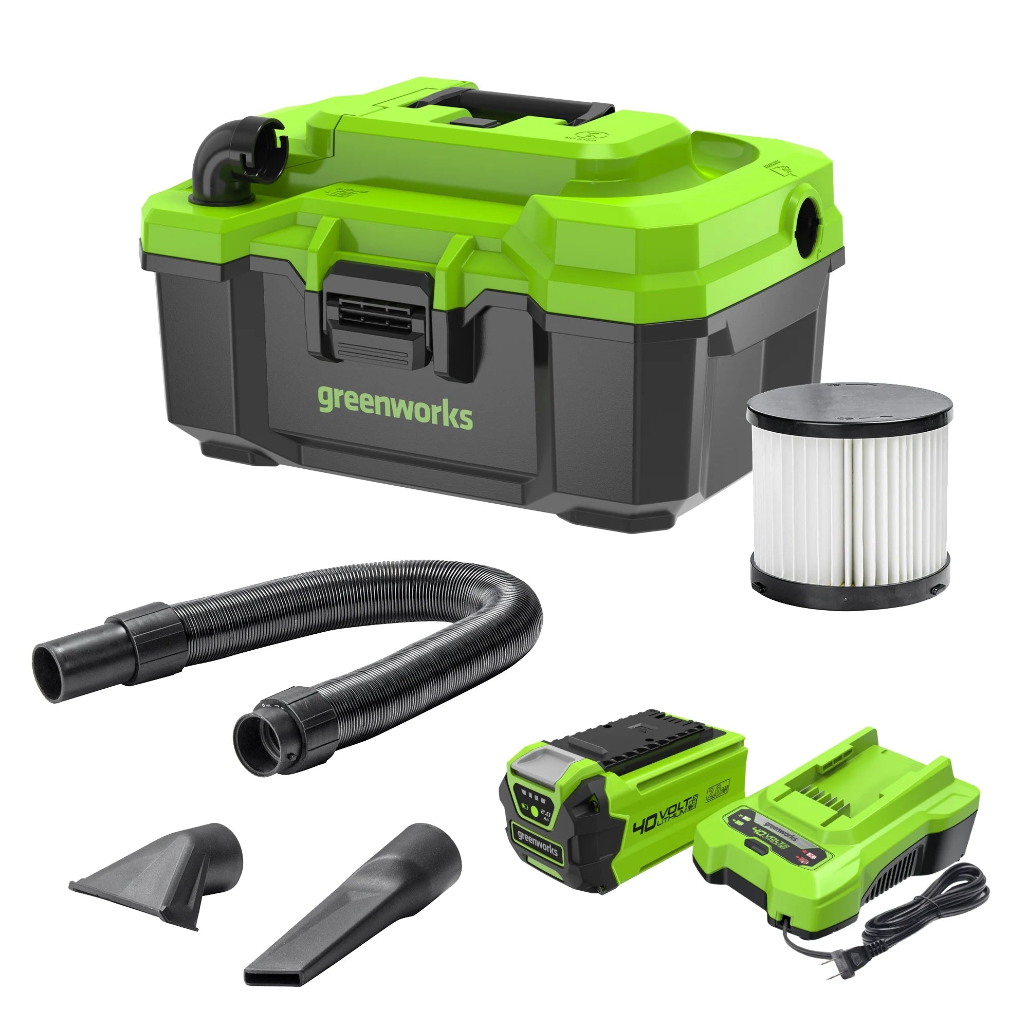 2025 40V 3-Gallon Cordless Battery Wet/Dry Shop Vacuum w/ 2.0Ah Battery & Charger