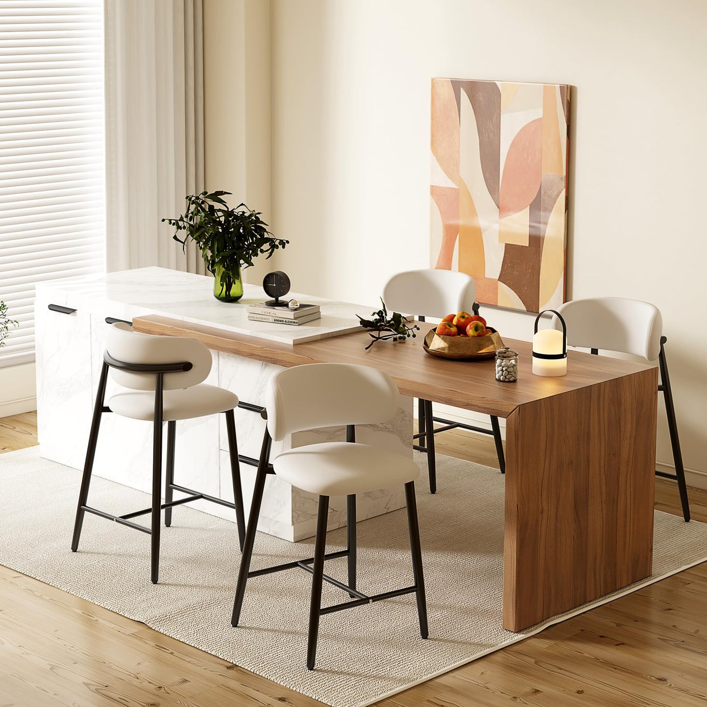 Set of 2 Modern Upholstered Dining Chairs – Armless Kitchen & Dining Chairs with Metal Legs, Khaki