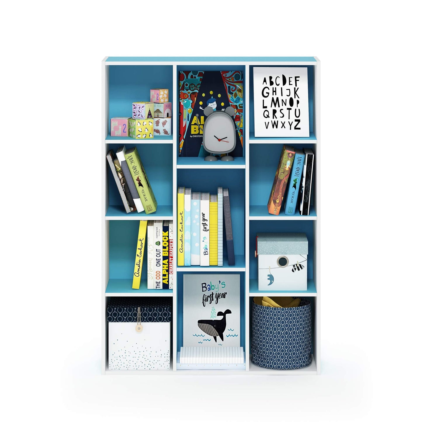 5-Cube Bookshelf, Reversible Bookcase – White Finish Dimensions: 9.4" D x 19.5" W x 31.5" H