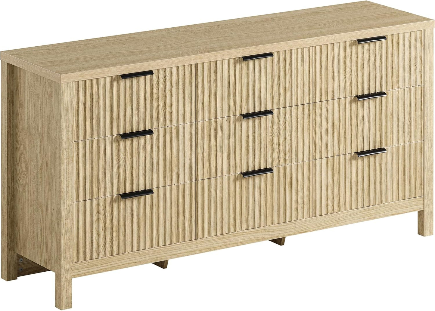59" 9-Drawer Fluted Dresser – Wooden Storage Chest with Metal Handles for Bedroom, Entryway, or Hallway, Natural Oak