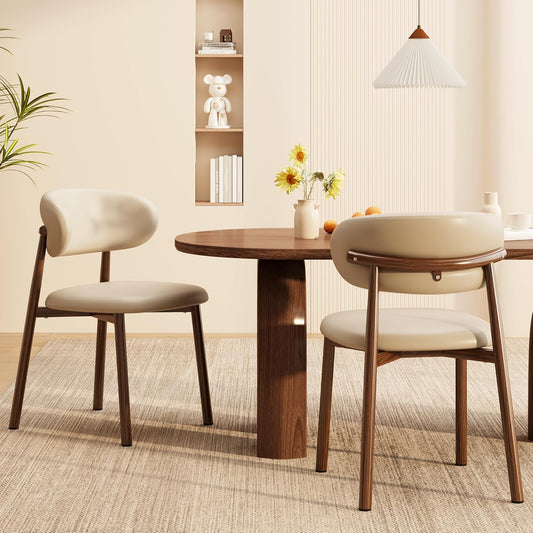 Set of 2 Modern Upholstered Dining Chairs – Armless Kitchen & Dining Chairs with Metal Legs, Khaki