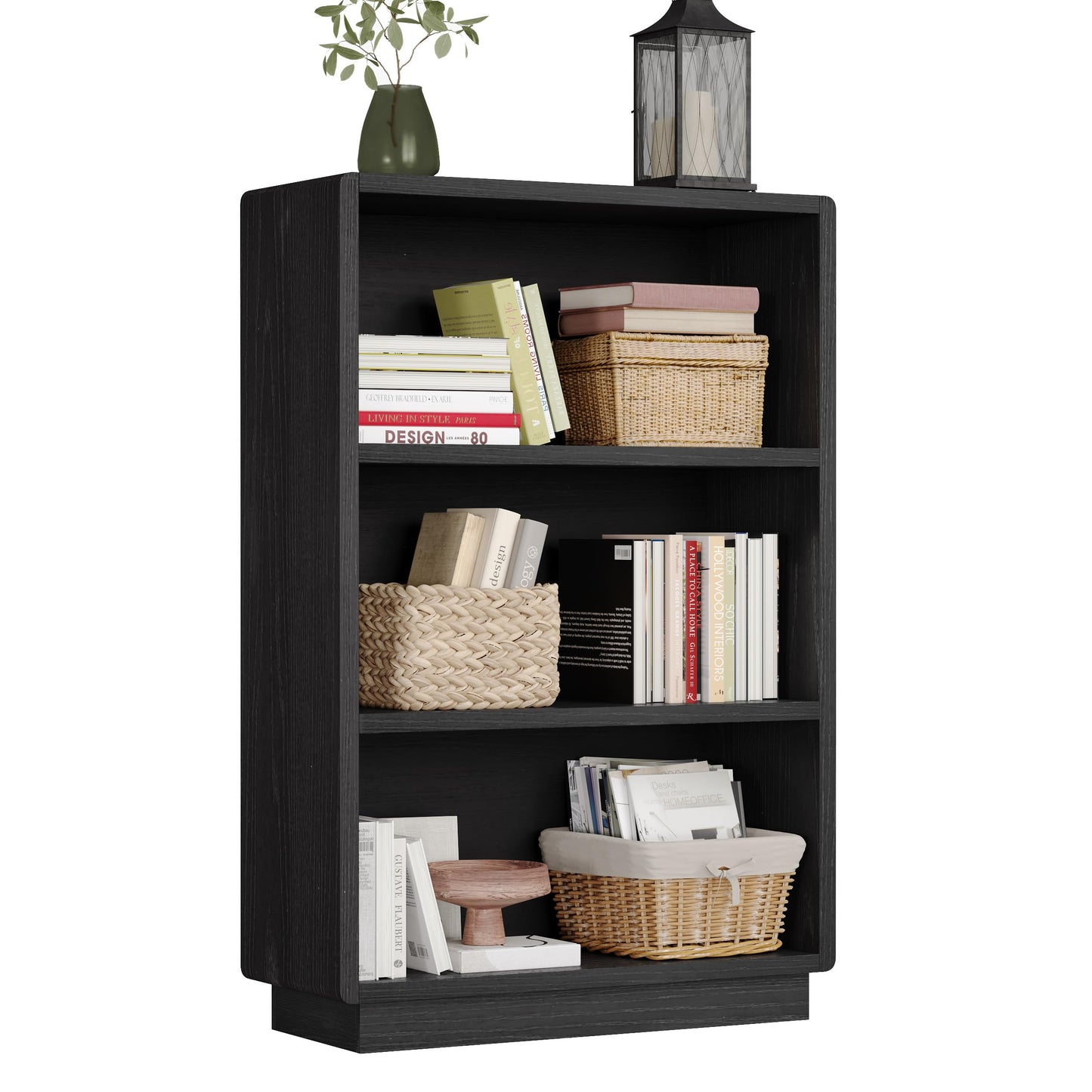 2-Tier Wooden Bookcase – Small Farmhouse Bookshelf with Open Storage, Brown Walnut Finish