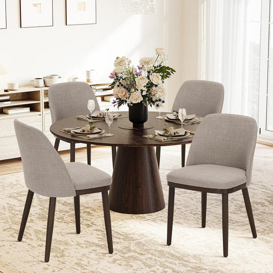 Set of 4 Modern Upholstered Dining Chairs with Wood Legs – Comfortable Kitchen & Dining Room Seating, Camel Fabric