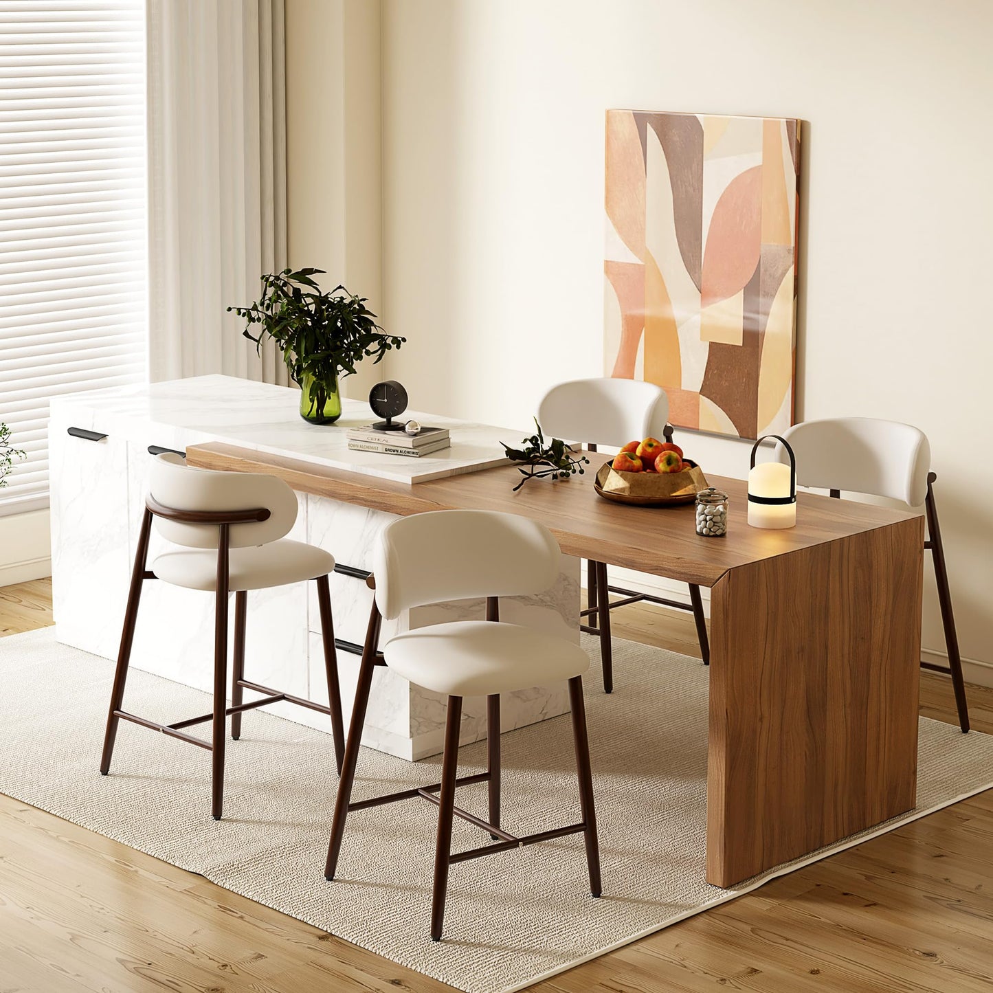 Set of 2 Modern Upholstered Dining Chairs – Armless Kitchen & Dining Chairs with Metal Legs, Khaki