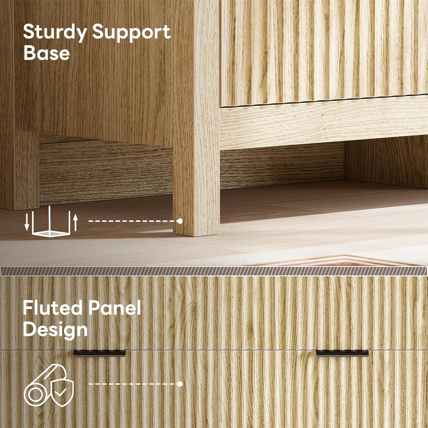 59" 9-Drawer Fluted Dresser – Wooden Storage Chest with Metal Handles for Bedroom, Entryway, or Hallway, Natural Oak